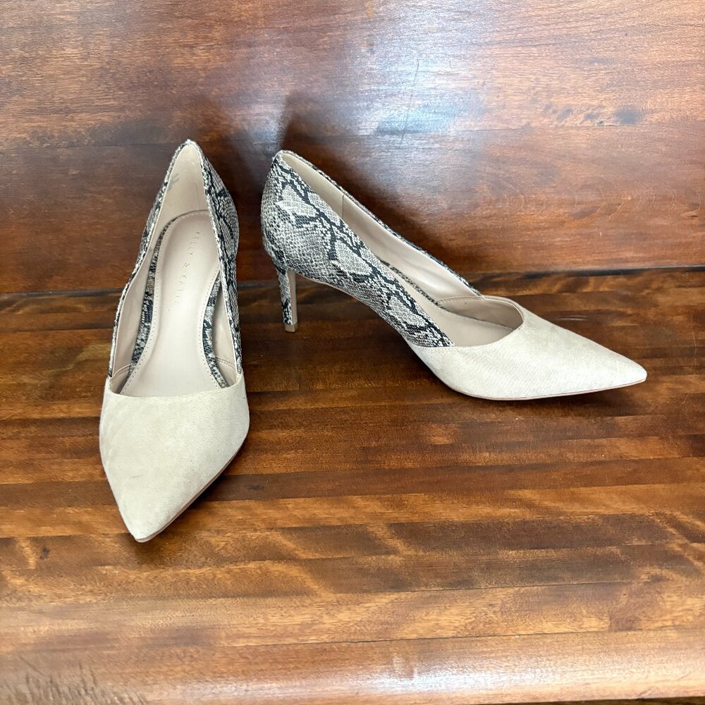 Kelly & Katie Women's Beige Grey/Black Snakeskin Suede Pointed Toe Pumps Size 9